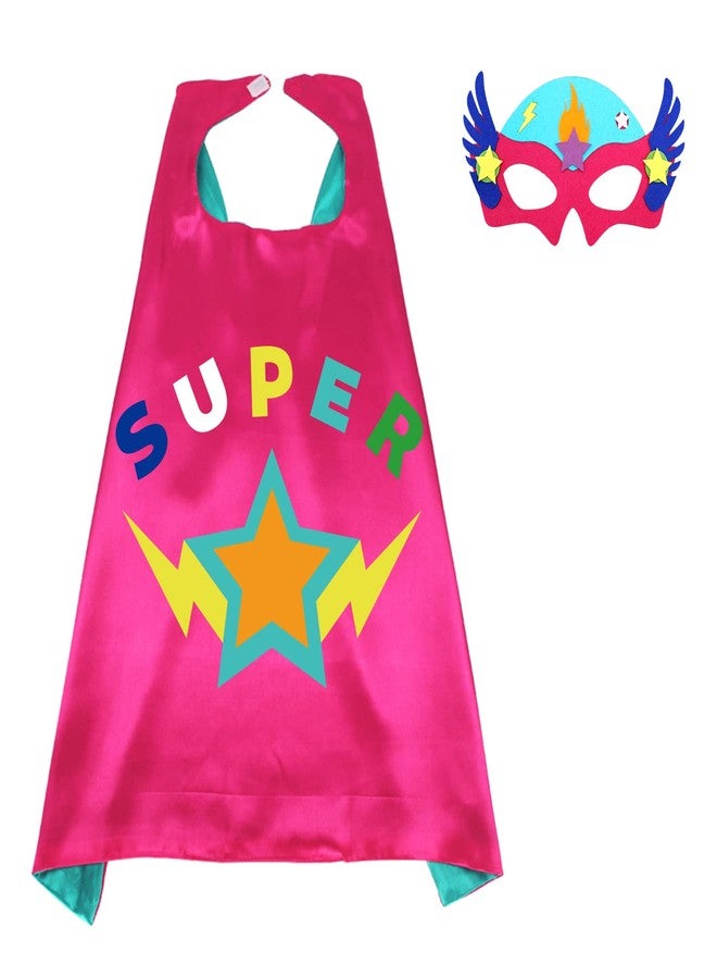 D.Q.Z Superhero-Capes and Masks for Kids Gifts for Girls Boys Super Hero Dress Up Cape and Mask (Rose-Cyan) - Image 1